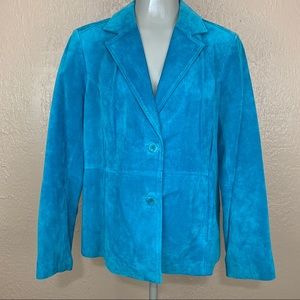 Liz Claiborne 100% Blue Suede Blazer Jacket